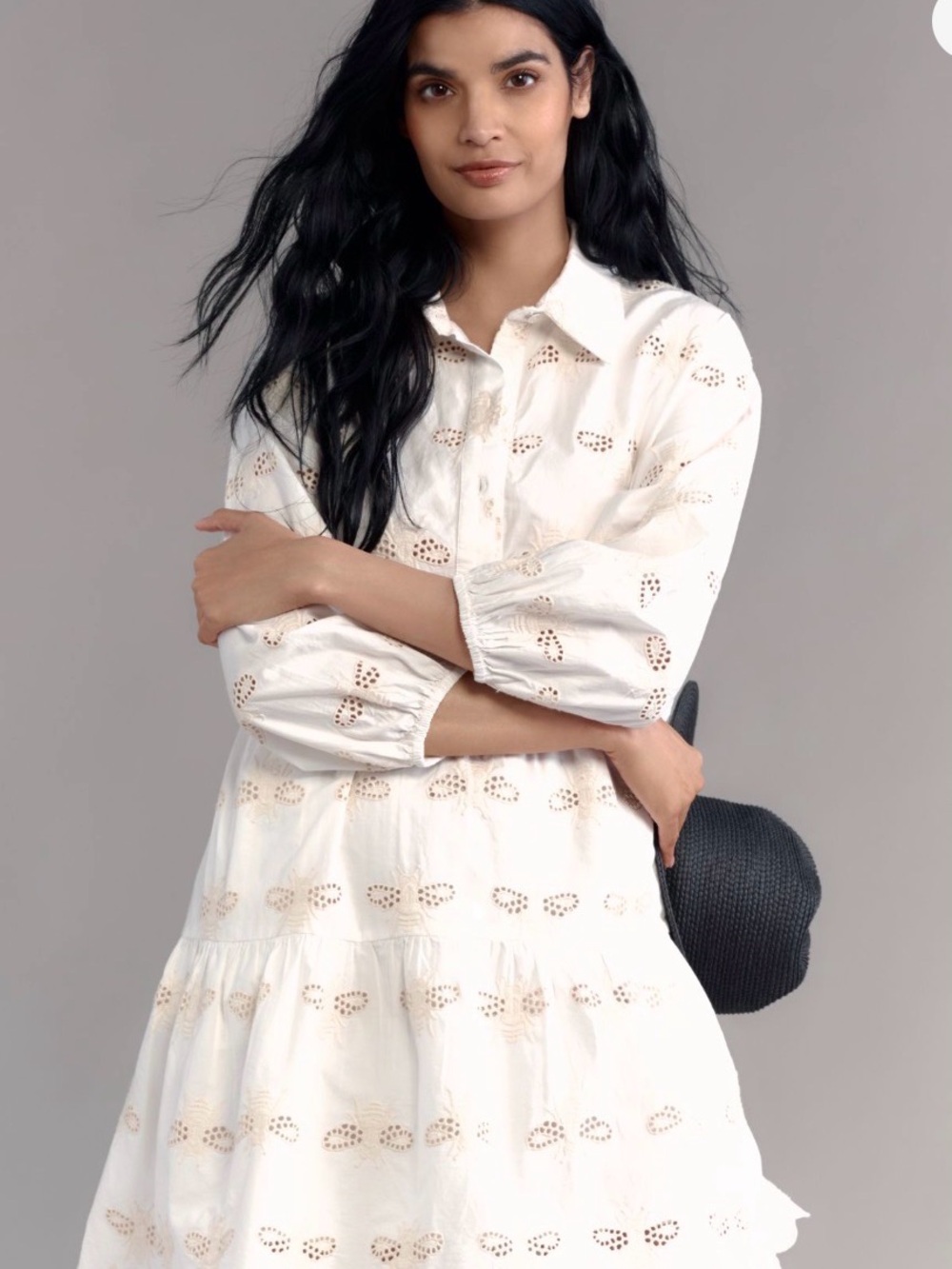 Anthropologie Cream Eyelet Button-Front Mini Dress